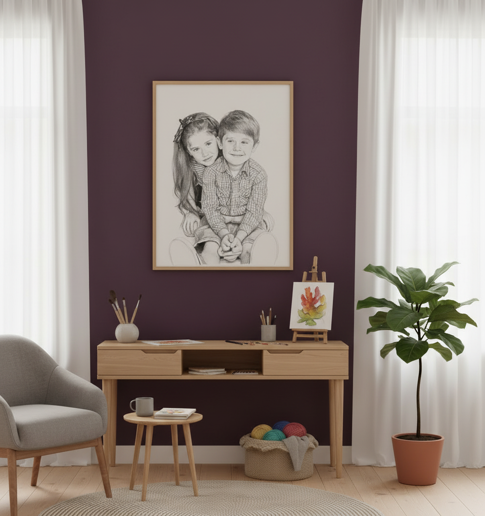 Personalized hand-drawn family portrait poster - AI-generated illustration
